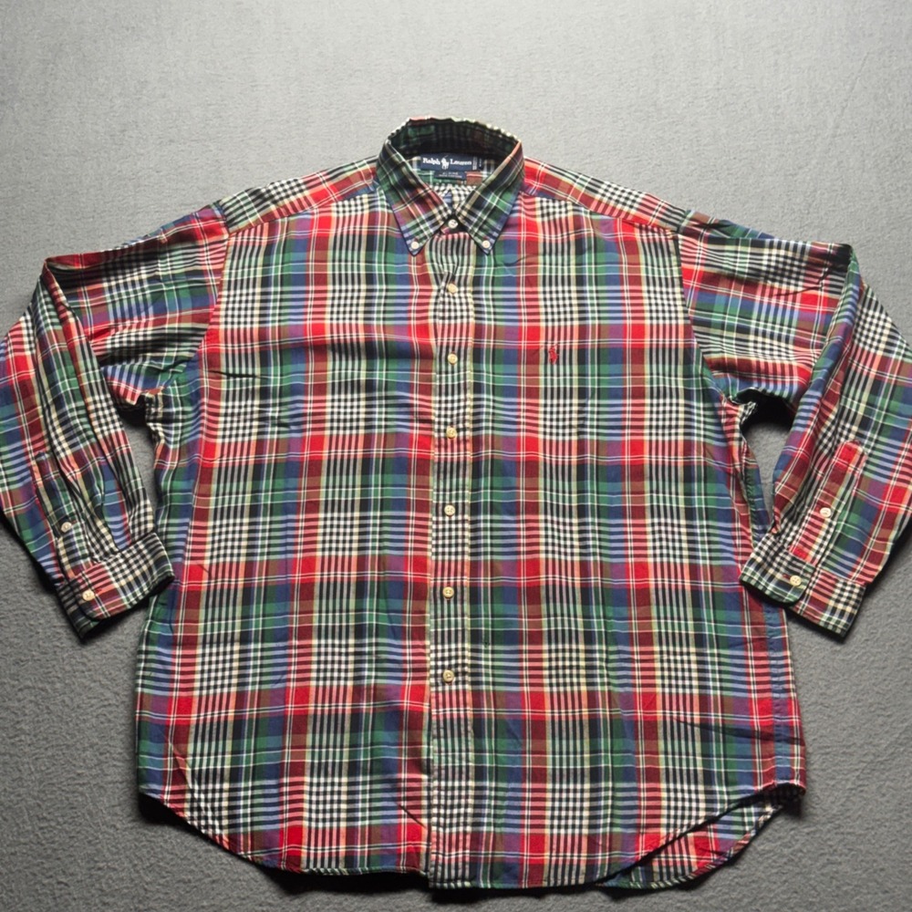 Ralph Lauren Blaire Mens LT Tall Plaid Button Down Shirt Multicolor Cotton Pony